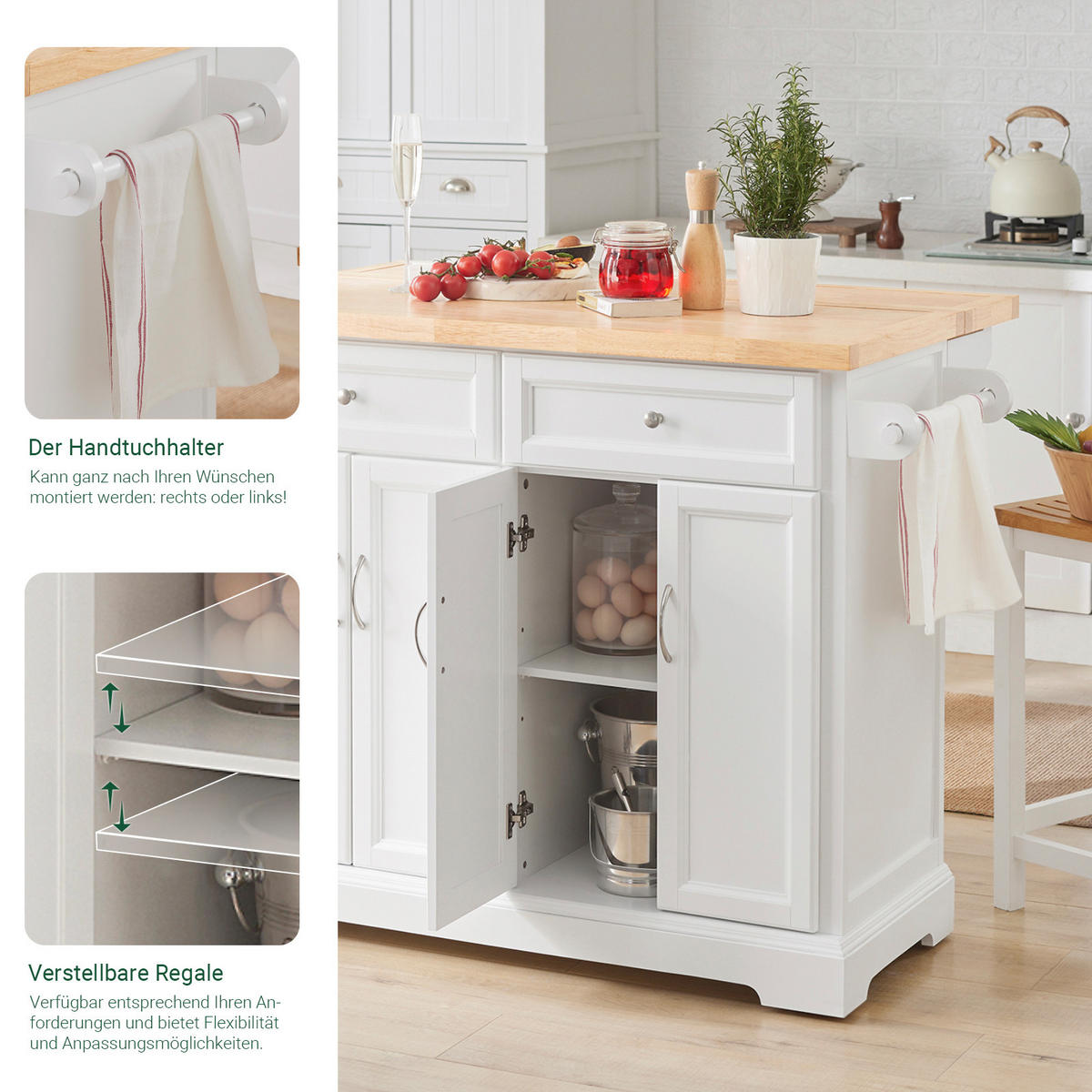 KÜCHENINSEL rollbar Weiß-Natur - Weiß, Holz/Holzwerkstoff (115/92/71cm) - SoBuy