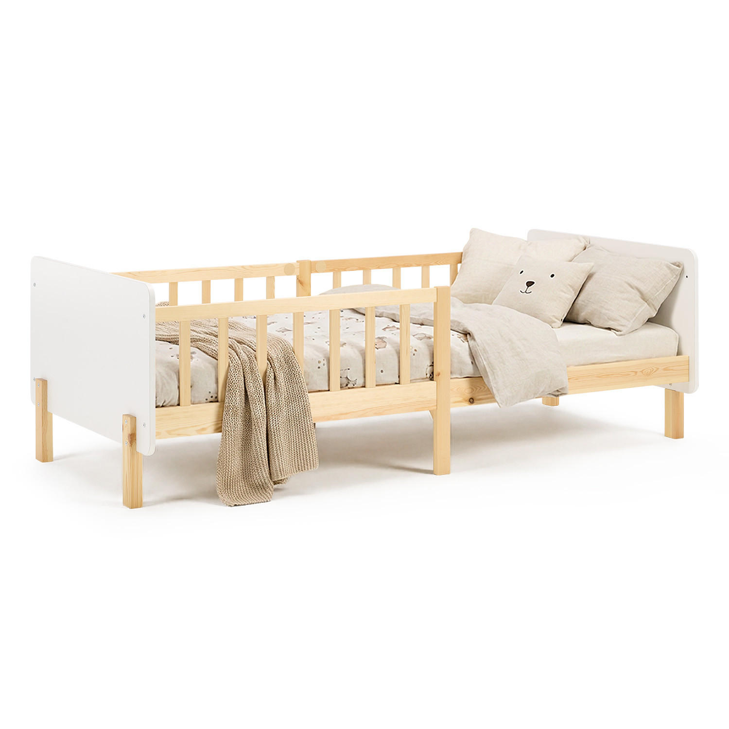 KINDERBETT Weiß 90/200 Lattenrost Rausfallschutz - Weiß, Holz (100/67/208cm) - Homestyle4u