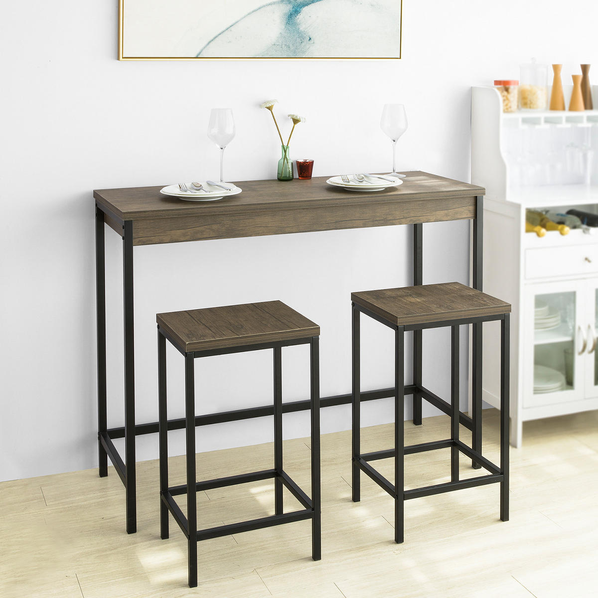 BARTISCH + 2 x BARHOCKER - Naturfarben, Holzwerkstoff (121/97/46cm) - SoBuy