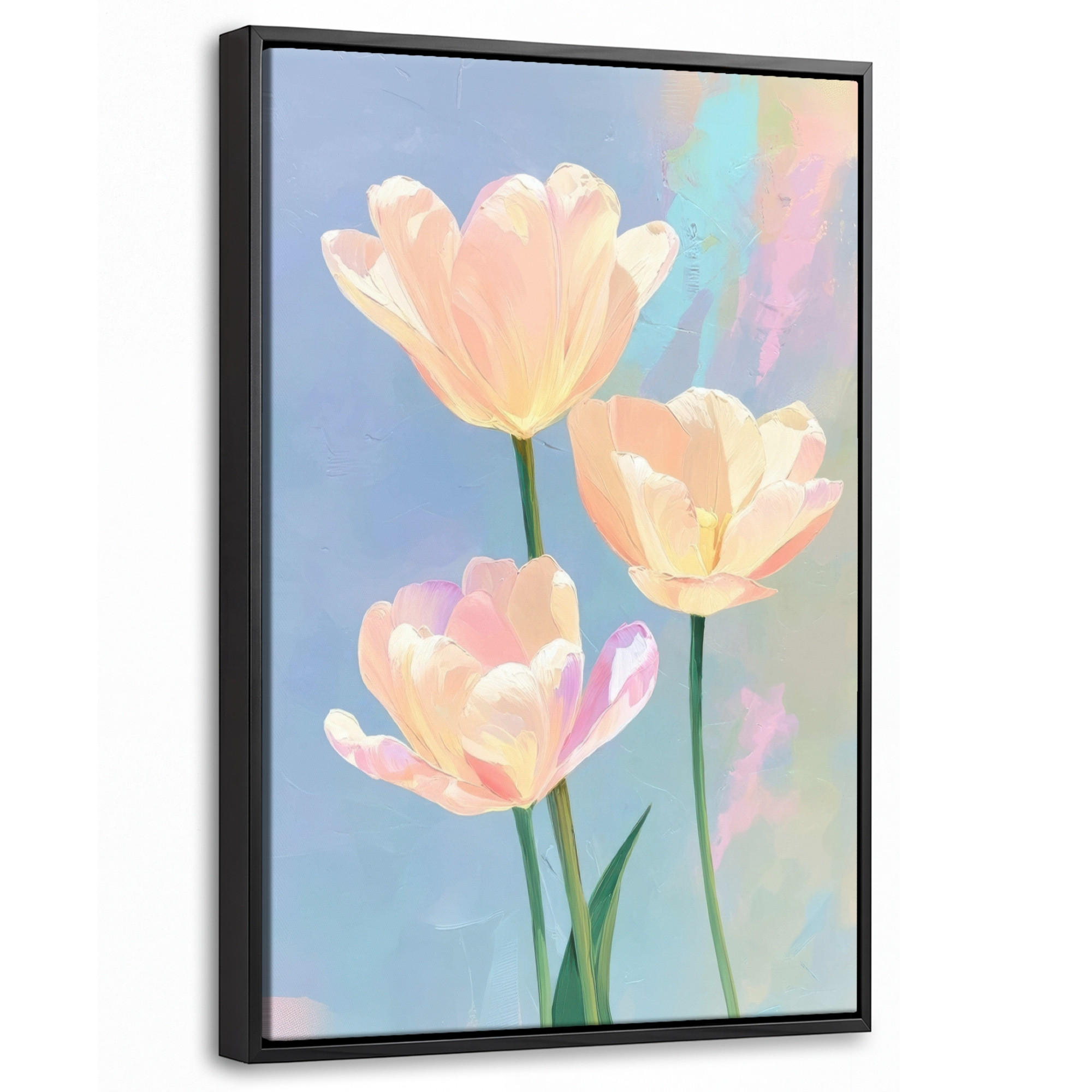 LEINWAND Bilder mit Rahmen - Tulpen - Rosa Akzente - Blau - 20x30 - Pastellblau, Textil (20/30cm) - MuchoWow