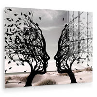ACRYLGLASBILD Strand - Meer - Menschen - Baum - Moderne Kunst 80x60 cm - Hellgrau, Glas (80/60cm) - MuchoWow