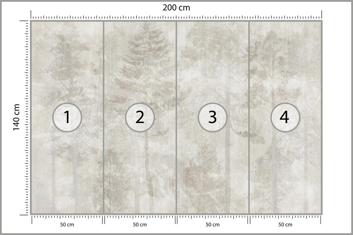 FOTOTAPETA Pre Obývaciu Izbu Boho Abstrakcia Les Stromy Betón Vintage 200 x 140 cm - béžová, papier (200/140cm) - Muralo