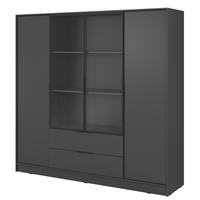 SCHRANK 206 cm mit Glas Kalma, Schubladen, 4 Türen, Graphite - Graphitfarben, Holz (206/200/51cm) - Emporius