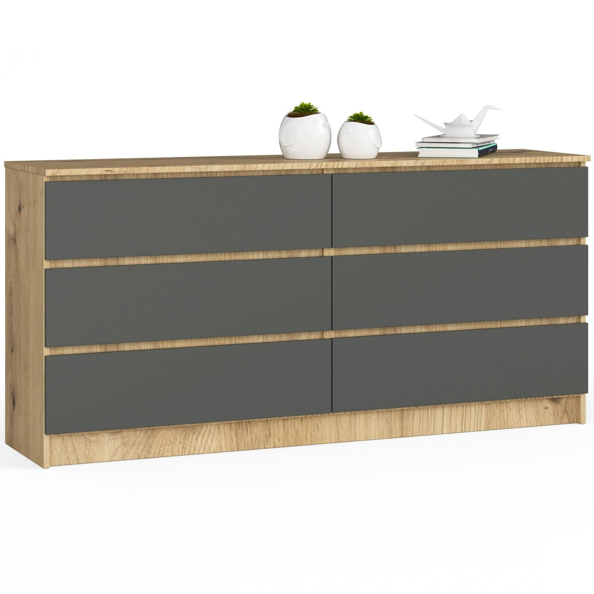 KOMMODE Eiche Artisan, Graphit Grau 77/160/40 - Eiche Artisan, Holzwerkstoff (160/77/40cm) - RAUMHIRSCH FURNITURE