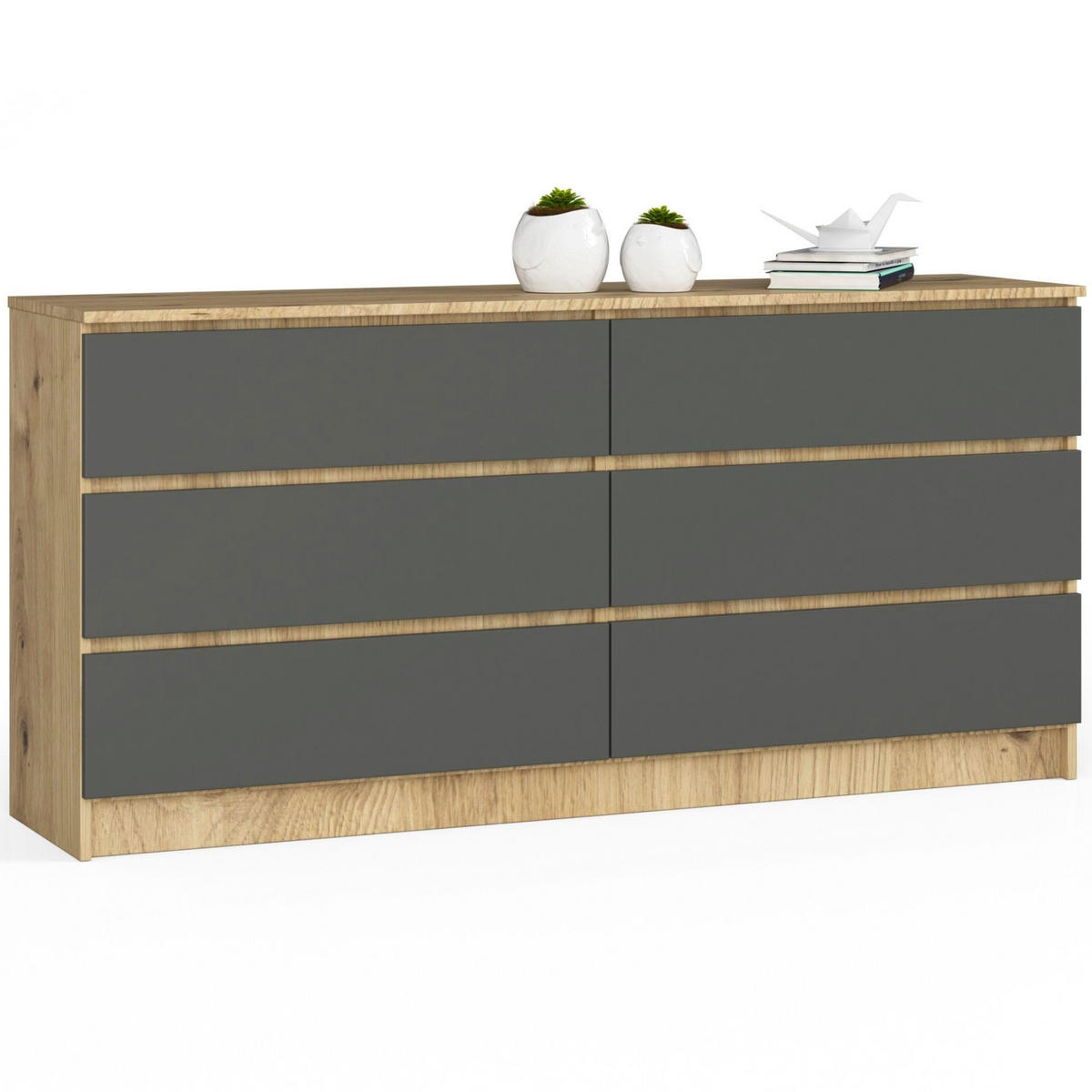 KOMMODE Eiche Artisan, Graphit Grau 77/160/40 - Eiche Artisan, Holzwerkstoff (160/77/40cm) - RAUMHIRSCH FURNITURE