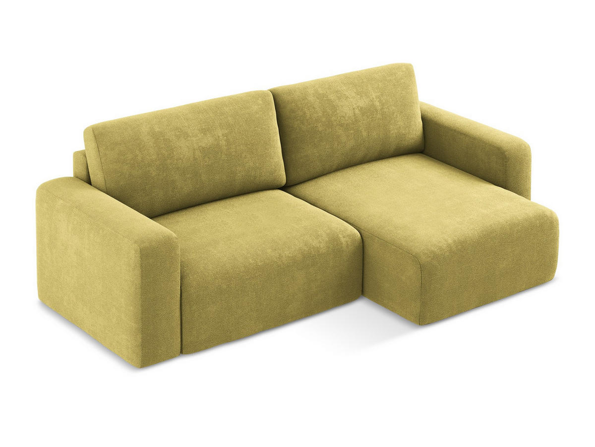 ECKSOFA mit Schlaffunktion rechts Chenille Stoff Grün - Limette/Schwarz, Kunststoff/Textil (244/149cm) - Makamii