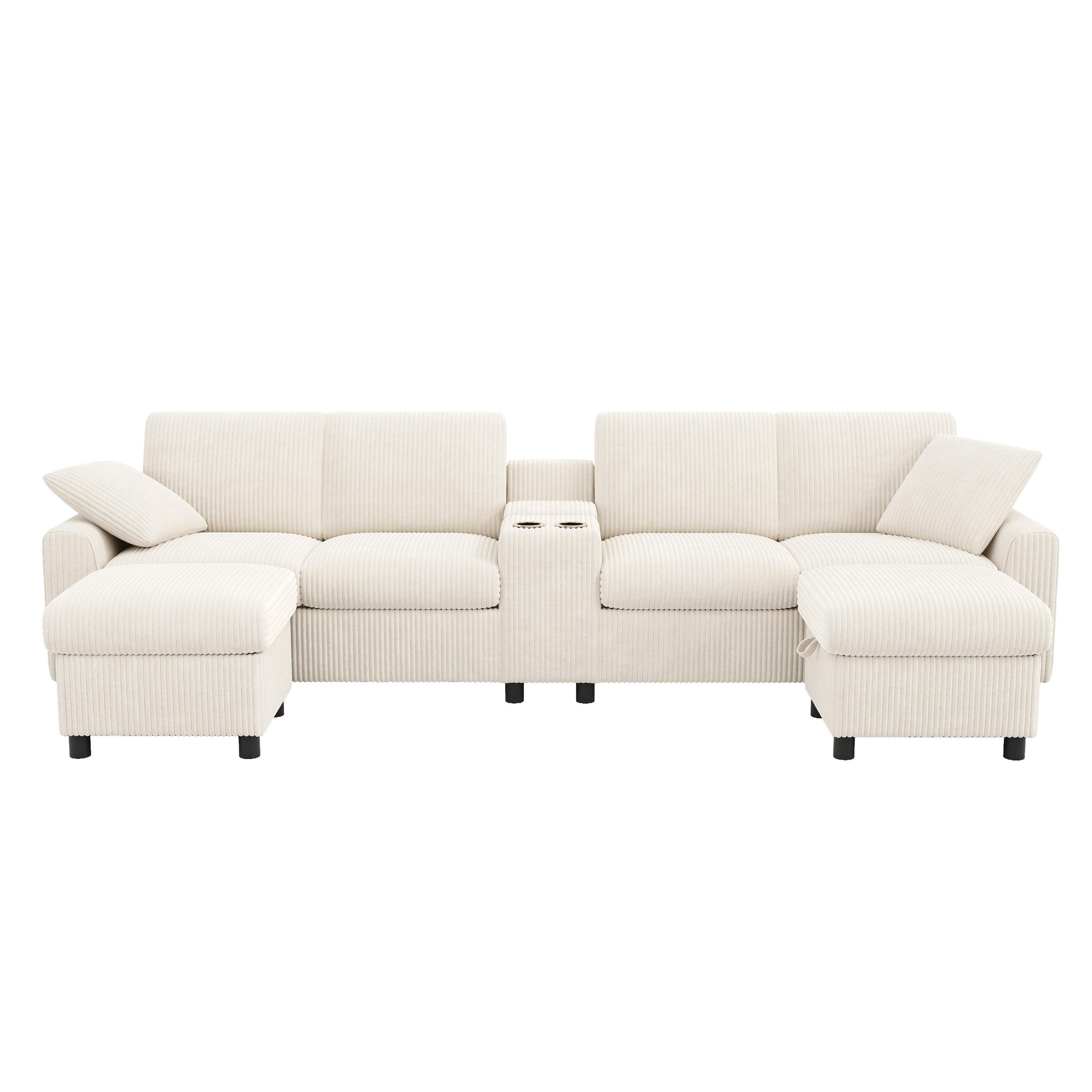 ECKSOFA 315/135/81 cm Beige mit 2 Fußhocker mit Stauraum und 1 Couchtisch - Beige, Textil (315/135cm) - Oxeza