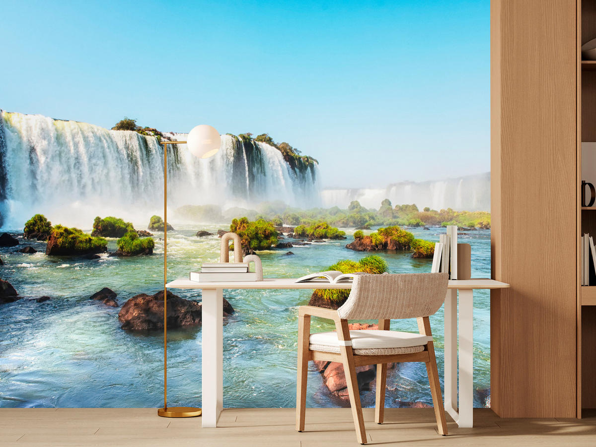 FOTOTAPETE für Schlafzimmer Wasserfall Felsen Natur Landschaft 200x140 - Beige/Orange, Papier (200/140cm) - Muralo