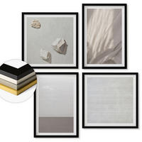 WANDBILDER 4er-Set - 50x50 cm & 40x60 cm Schwarzer Rahmen - Zarte Boho-Texturen der Natur - Schwarz, Kunststoff (50/50cm) - ArtPrintCave