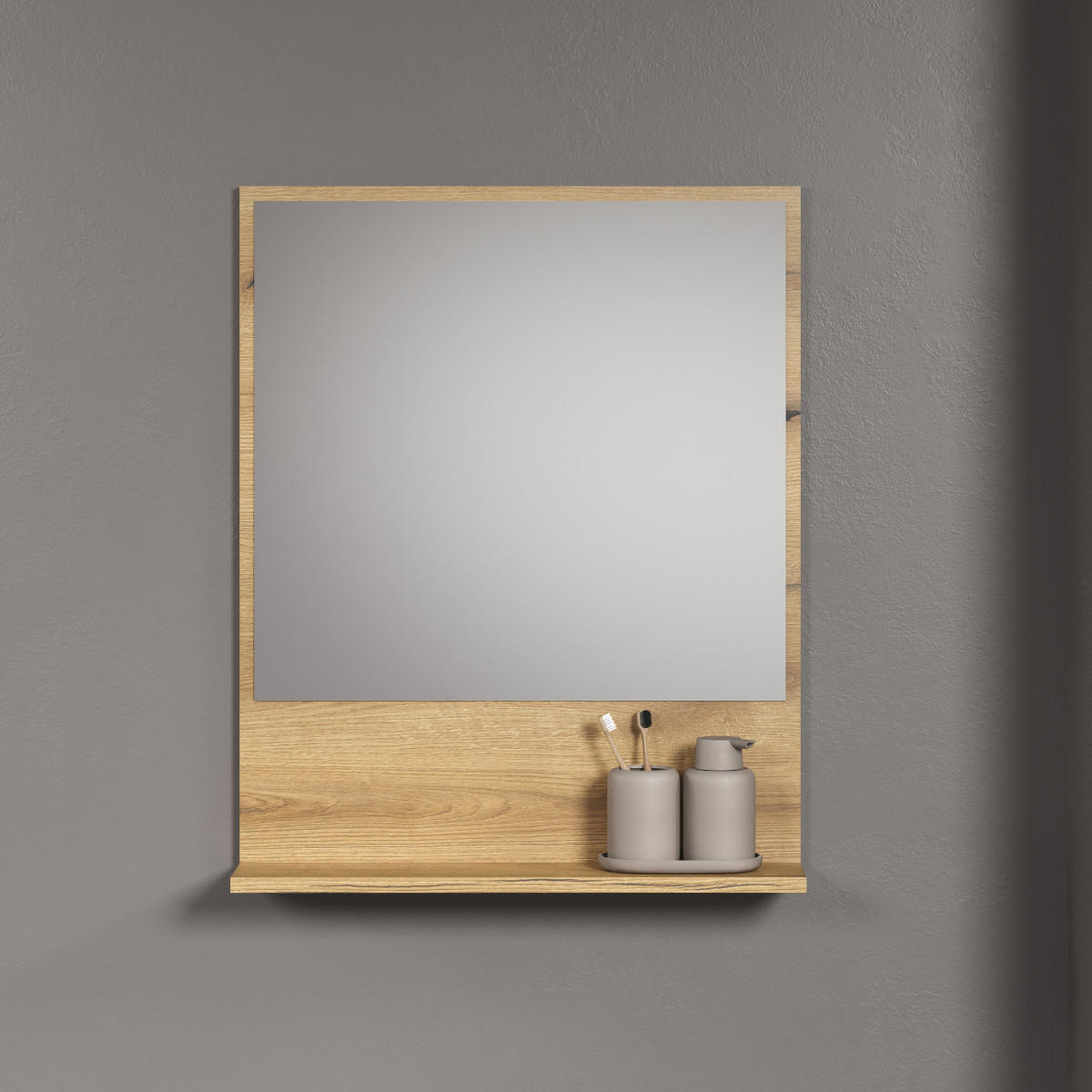 Thumbnail - Trendteam Wandspiegel, Eiche, Holzwerkstoff, 60x74x14 cm, Badezimmer, Badezimmerspiegel, Badspiegel