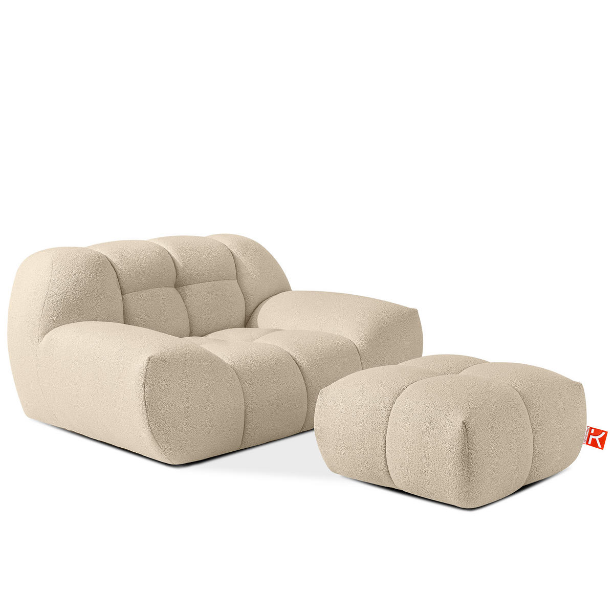 SESSEL VENA mit Pouf Bouclé, Hellbeige - Beige, Holz/Textil (65/38/65cm) - KONSIMO®