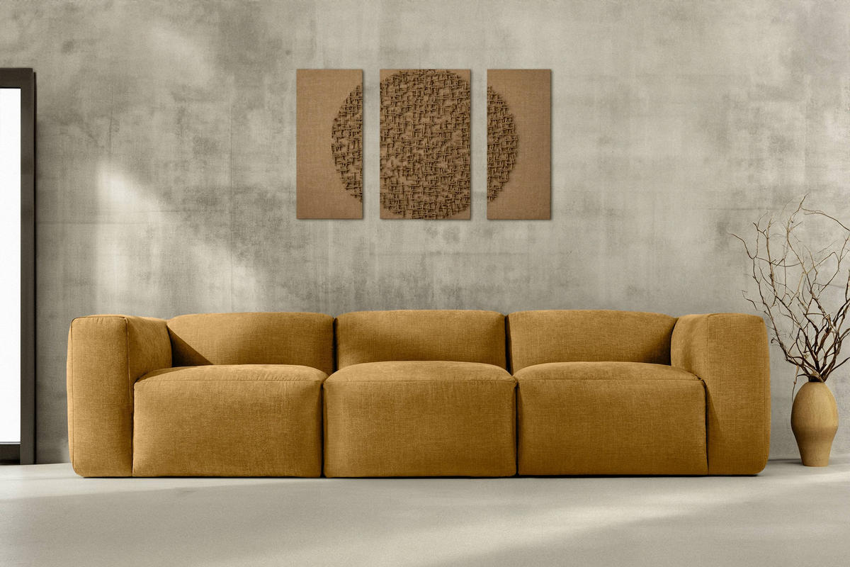 3-SITZER-MODULSOFA BUFFO mit extrem weicher und bequemer Sitzfläche, Gewebestoff, Honig - Honig, Textil (290/73/96cm) - KONSIMO®