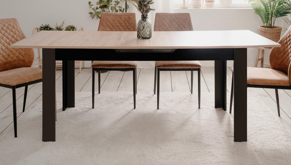 ESSTISCH Eiche Artisan, schwarz 160 - 20 cm, Küchentisch ausziehbar - Schwarz/Eiche Artisan, Holzwerkstoff (160/80/75cm) - Furn.Design