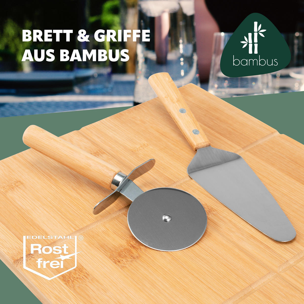PIZZASERVIER 3er-Set, Edelstahl und Bambus - Braun, Holz (40/30cm) - bremermann