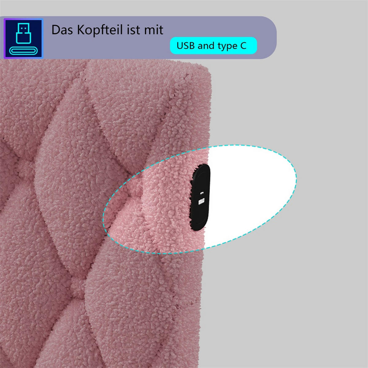 POLSTERBETT 140x200 cm - Doppelbett mit LED-Bettumrandung und USB-Ladefunktion - ohne Matratze - Rosa - Pink, Textil (140/200cm) - DELFA