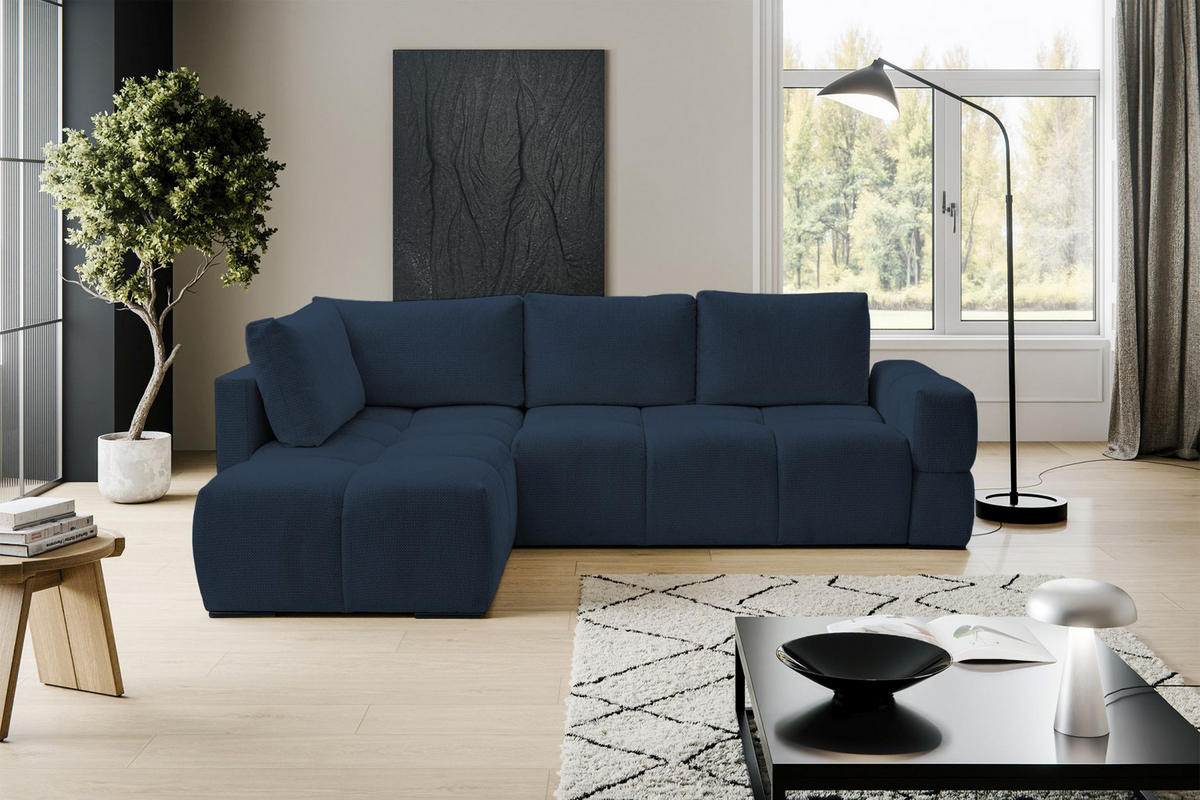 ECKSOFA Taremi mit Chenillebezug Marineblau, beidseitig - Schwarz/Dunkelblau, Textil (267/185cm) - Selsey