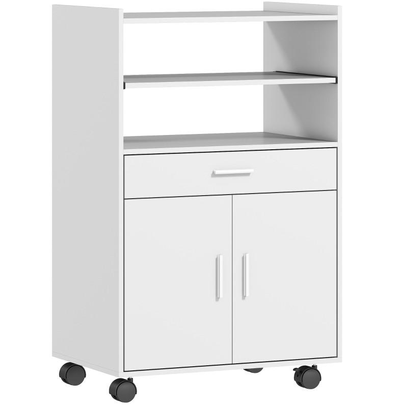 BUFFETSCHRANK mit Rollen, Schublade und Doppeltürschrank im minimalistischen Design, Weiß - Weiß, Holz (59/92/40cm) - Redom