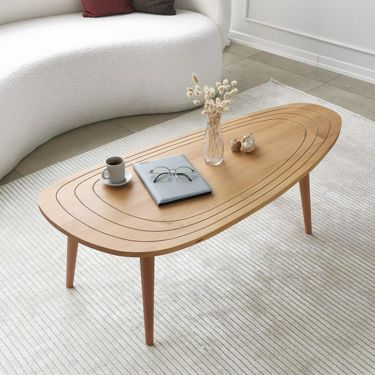 KONFERENČNÍ stolek se zaoblenou deskou, délka 115 cm - SWEET - jabloňová, kompozitní dřevo (115/50/38cm) - Calicosy