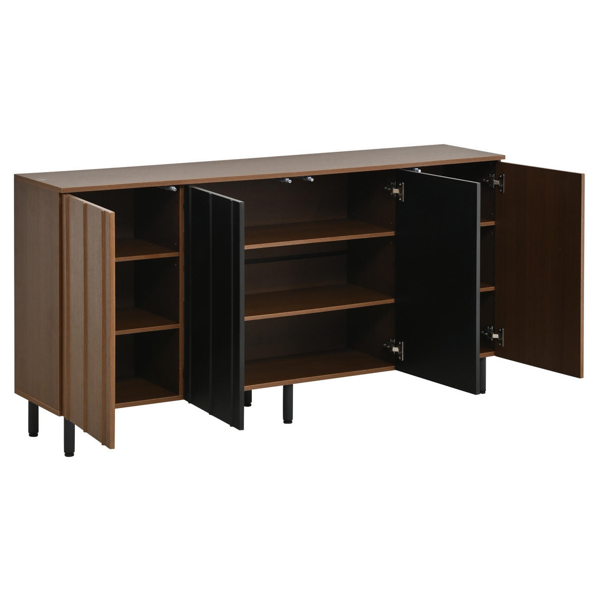 SIDEBOARD 160/35/80 cm walnussfarben/schwarz aus Spanplatte mit 4 Türen - Walnussfarben, Holzwerkstoff (160/80/35cm) - OKWISH