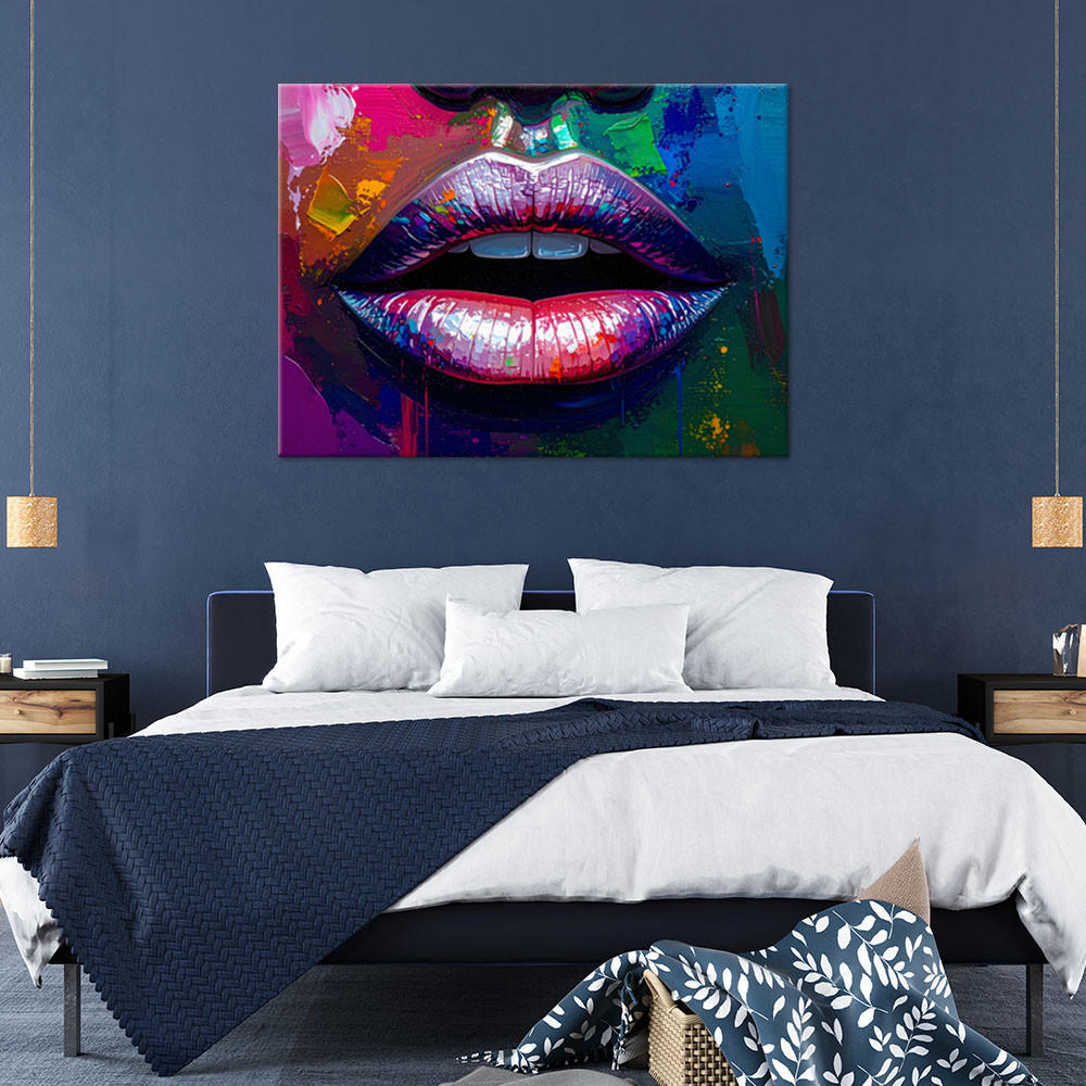 LEINWANDBILD Buntes Gesicht Lippen Frauen Abstrakt 120x80cm - Multicolor, Textil (120/80cm) - Feeby