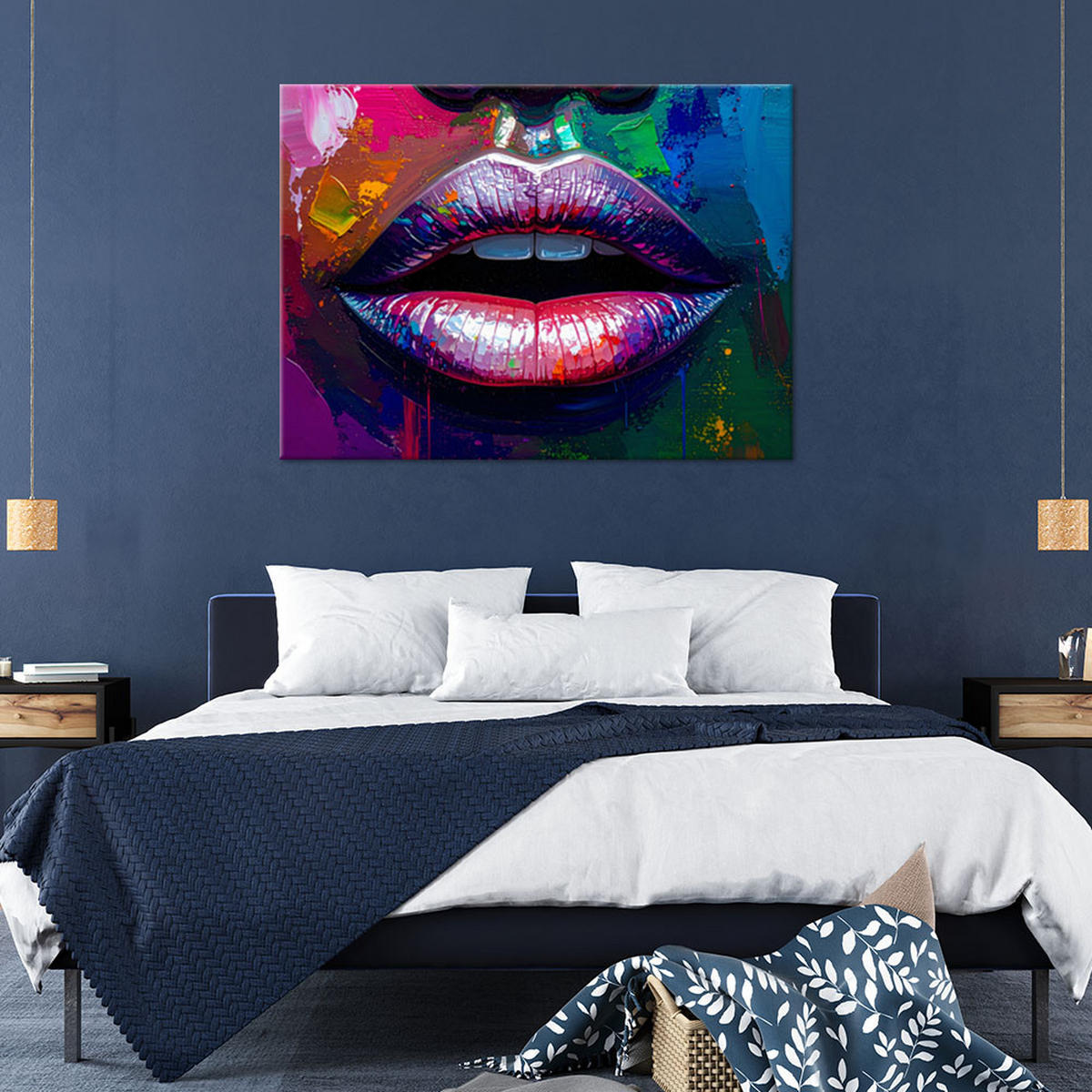 LEINWANDBILD Buntes Gesicht Lippen Frauen Abstrakt 120x80cm - Multicolor, Textil (120/80cm) - Feeby