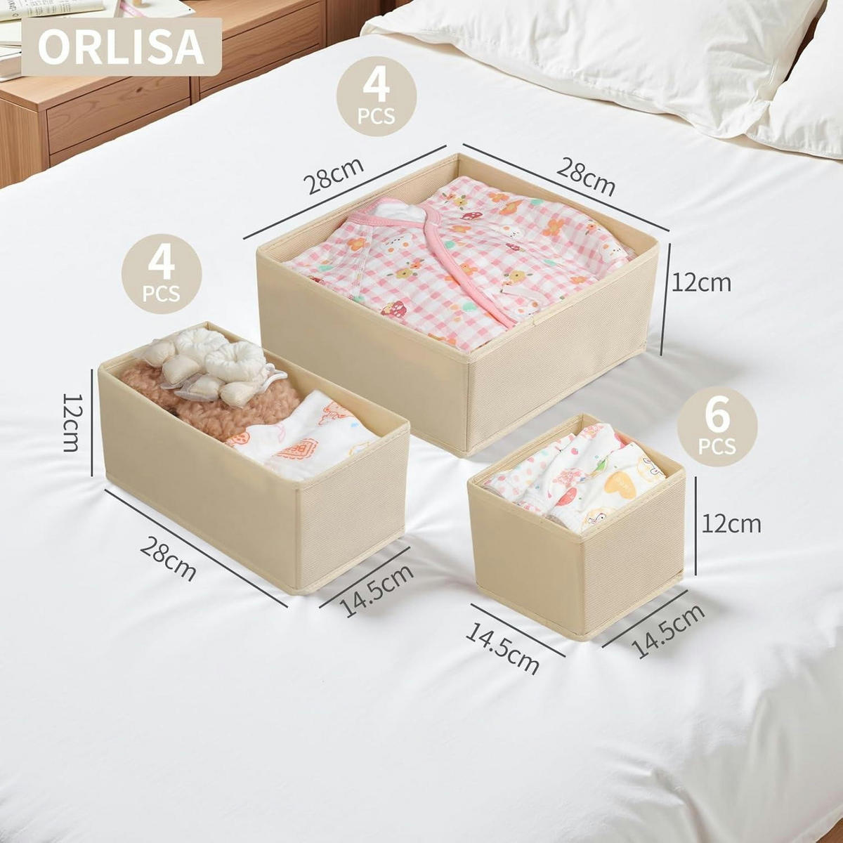SCHUBLADEN Organizer 14-teiliges Set Beige - Beige, Textil (28/12/28cm)
