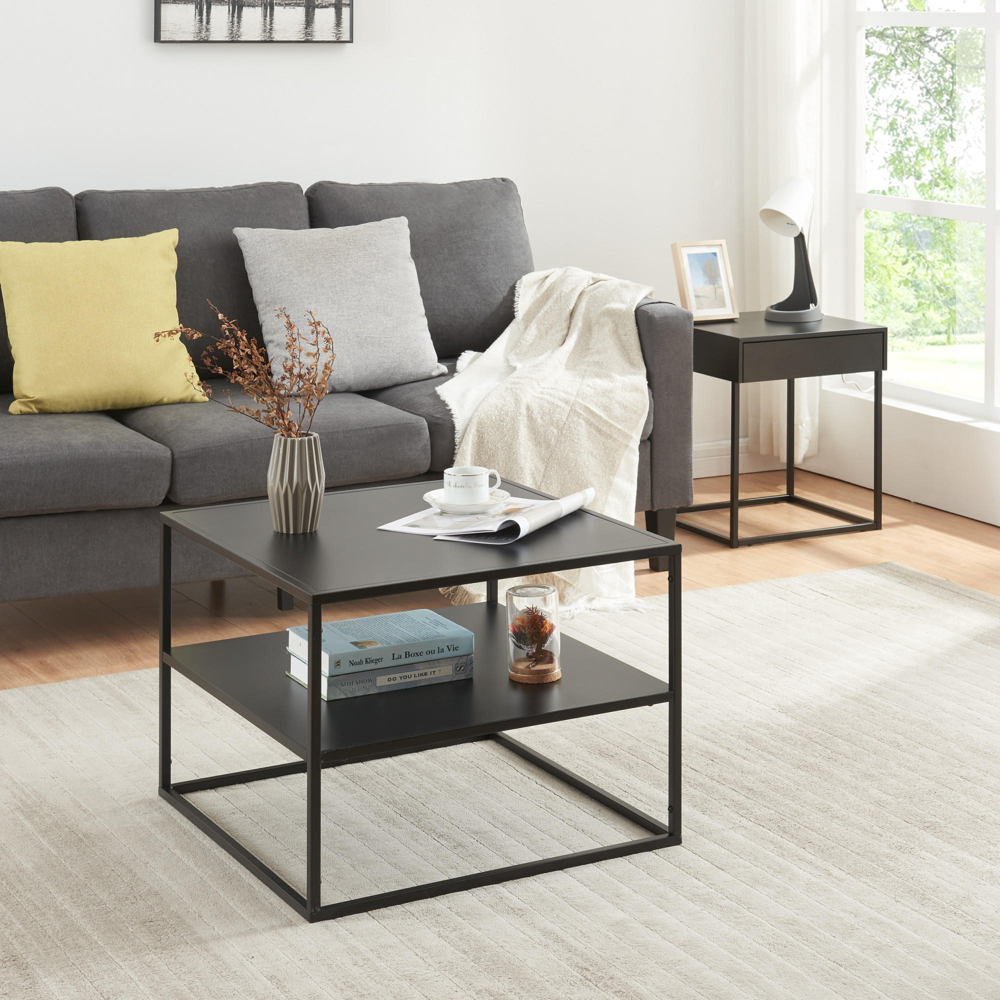 Thumbnail - [en.casa] Couchtisch, Schwarz, Metall, Quadratisch, 60x45x60 cm, Wohnzimmer, Wohnzimmertische, Couchtische