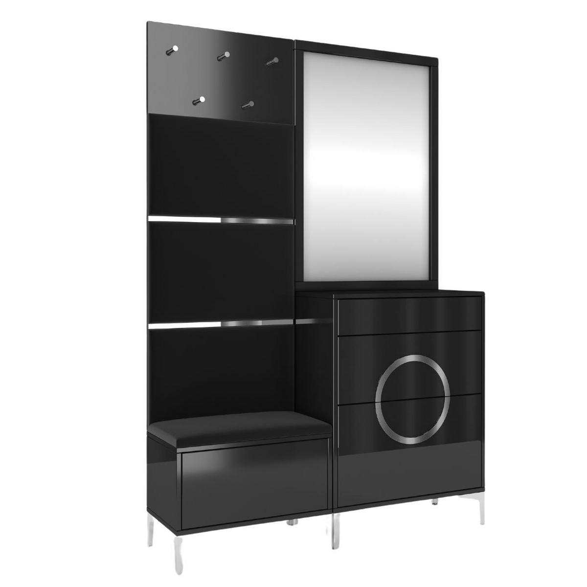 GARDEROBE Eveline, Schwarz, Silberne Akzente, Hochglanz - Schwarz Hochglanz/Silberfarben, Holzwerkstoff/Textil (130/195.5/41cm) - Kayani