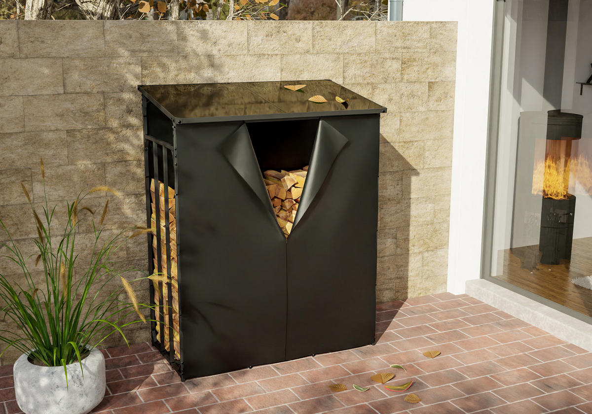KAMINHOLZREGAL 130/70/165 cm Metall anthrazit - Anthrazit/Schwarz, Metall (130/165/70cm) - CLP