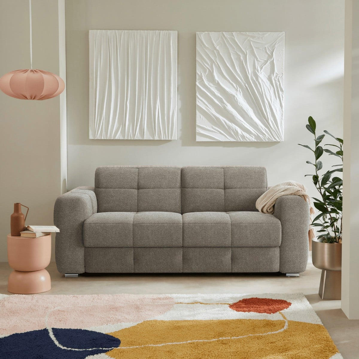 SCHLAFSOFA 3-sitzer mit express-Öffnung in stoff cameron 207/102/84 cm - Braun, Textil (102/84/104cm) - Calicosy