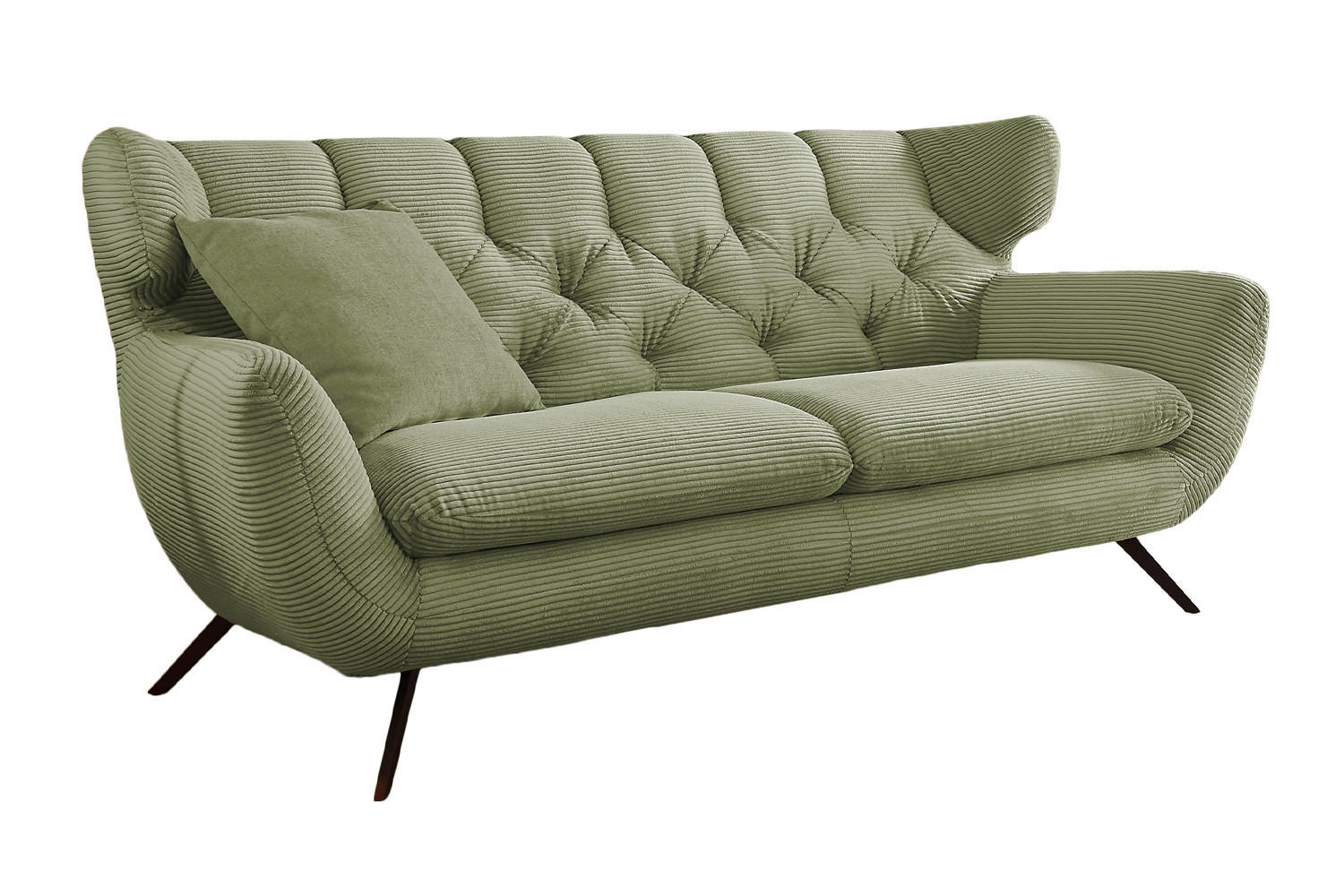 SOFA CHARME Grün Cord - Schwarz/Grün, Textil/Metall (175/94/95cm) - KAWOLA