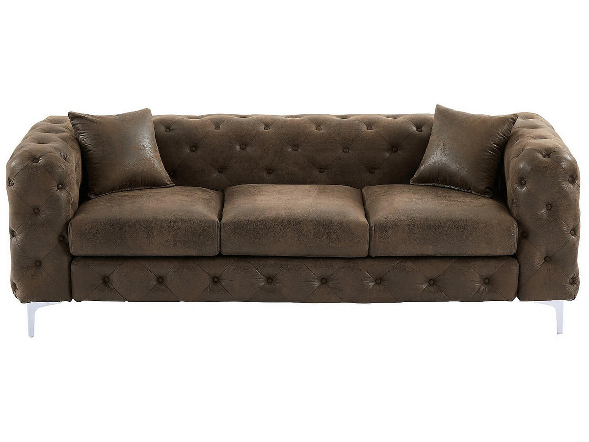 CHESTERFIELD-COUCHGARNITUR 3+2 - Mikrofaser - Vintage-Leder-Optik - EDWINA - Braun, Textil (91/76/220cm) - Vente-Unique