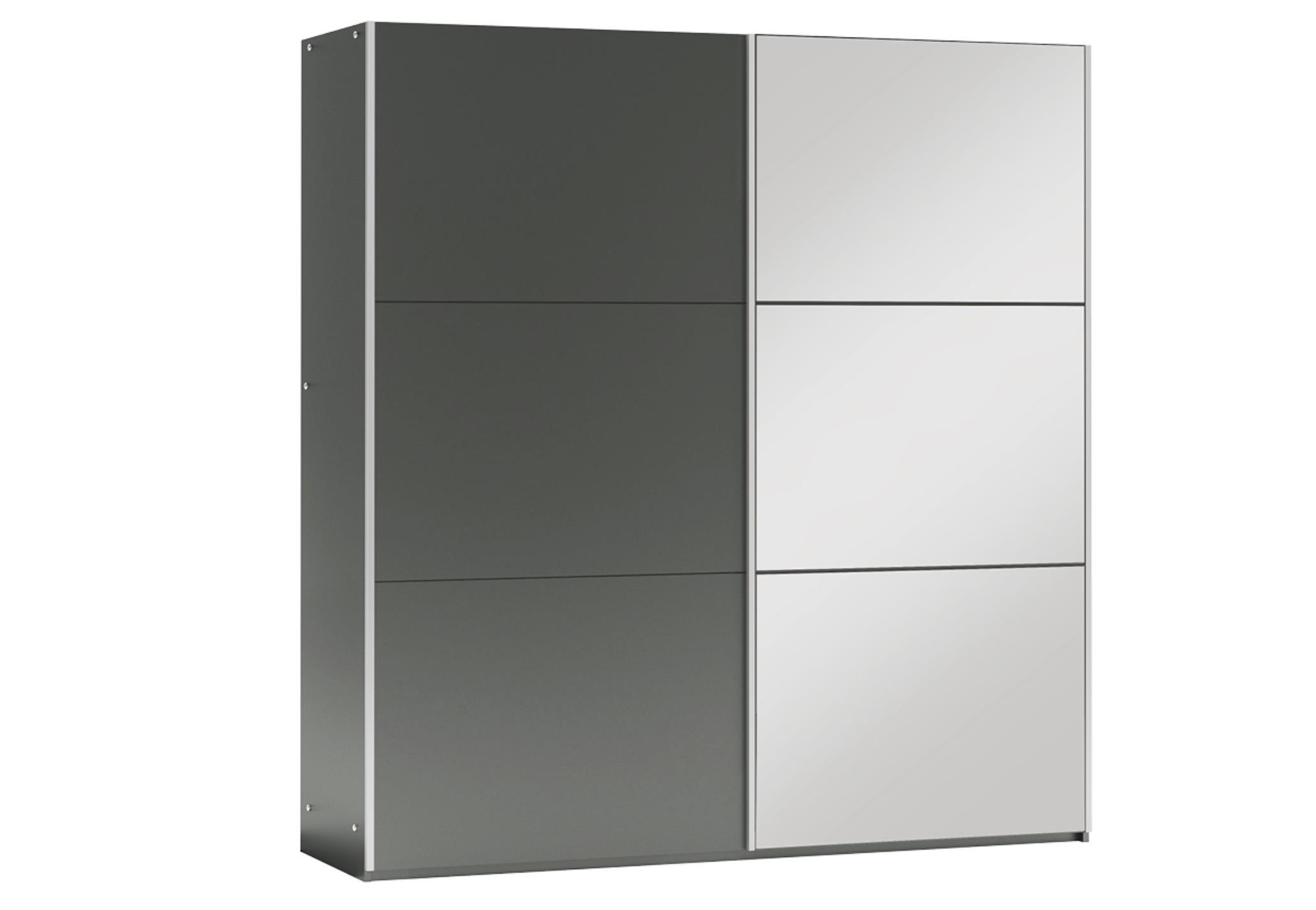 KLEIDERSCHRANK Govi 225 Graphit, zweitüriger Schiebeschrank mit Spiegel - Graphitfarben, Holzwerkstoff (225/215/65cm) - Bettso