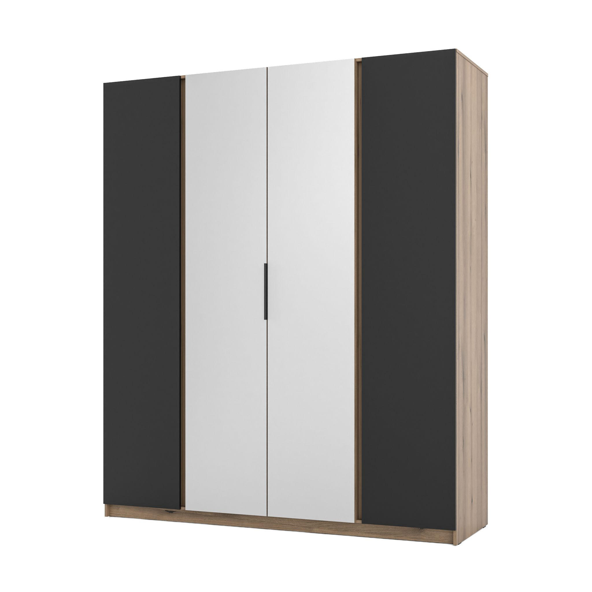 DREHTÜRENSCHRANK CAGLIARI 200/239/61,9cm 4-türig mit Spiegel Goldfarben - Goldfarben/Schwarz, Holzwerkstoff (200/239/61.9cm) - MASSENO