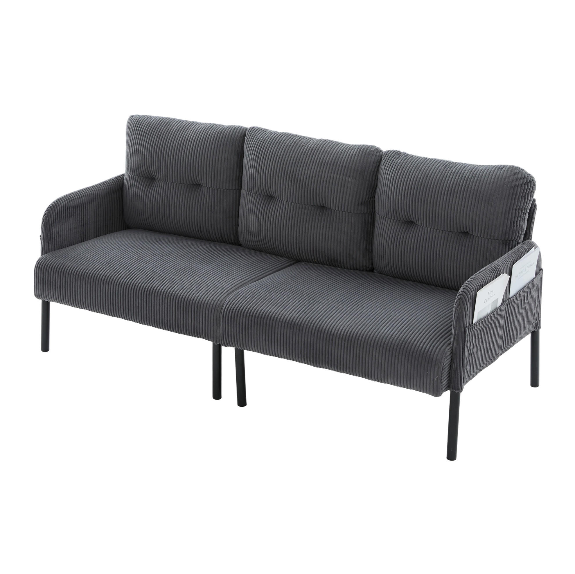 3-SITZER-SOFA 171/72/80 cm aus Cord mit Seitentasche Grau - Grau, Textil (72/80/171cm) - Modenvie