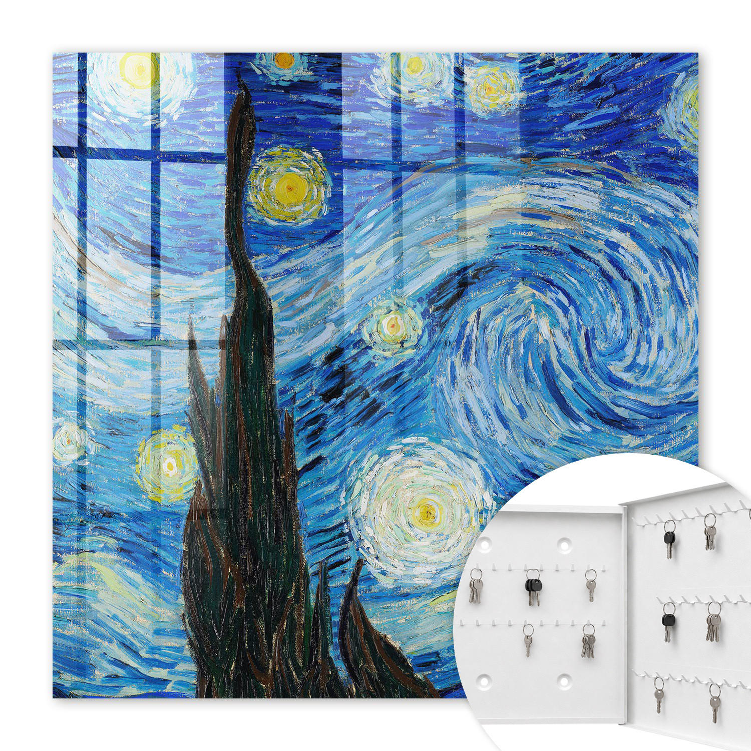 SCHLÜSSELBOX Weiß 30x30 cm – Türöffnung nach rechts - Nachthimmel - Blau, Metall (30/30/5cm) - TULUP