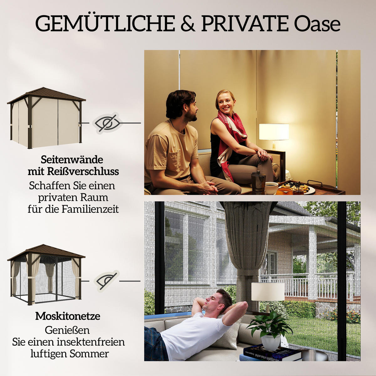 PAVILLON Polyester Aluminium Braun - Braun, Textil/Metall (301/280/301cm) - Outsunny