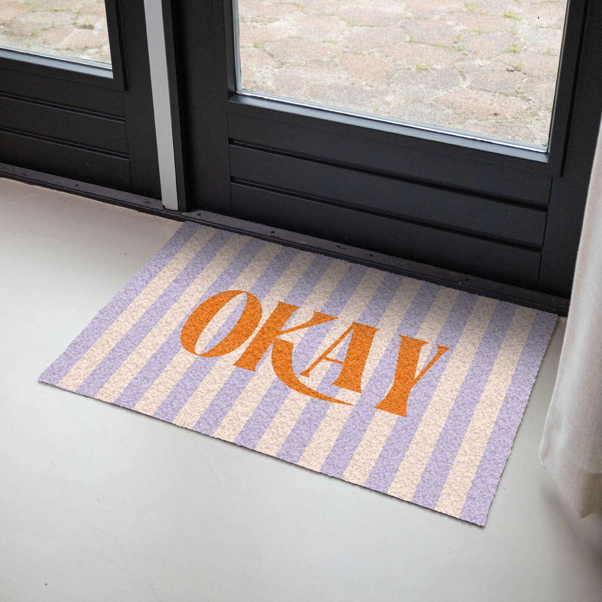 FUSSMATTE Lila – Orange – Streifen – Okay 90x60 cm - Flieder, Kunststoff (90/0.4cm) - MuchoWow