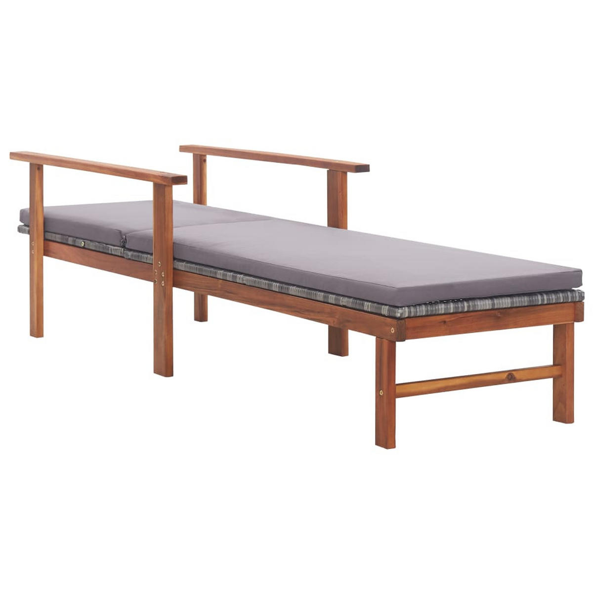 SONNENLIEGE mit Auflage Poly Rattan Akazie Massivholz Grau - Grau, Kunststoff (55/56/200cm) - furnicato