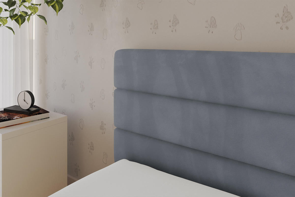 EINZELLBETT Jugendbett mit Bettkasten, Rechts - BEMY 90x200 Grau - Blaugrau, Holzwerkstoff/Textil (90/200cm) - ALTDECOR