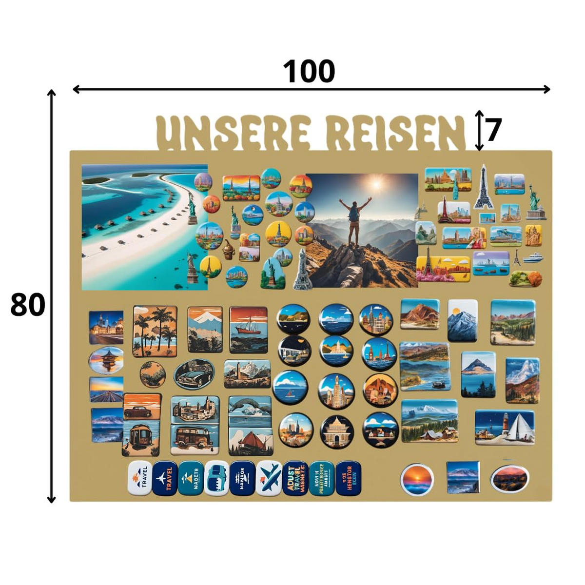 MAGNETTAFEL Unsere Reisen Goldfarben 100x80 cm - Goldfarben, Metall (100/80/0.7cm) - ANWICAR