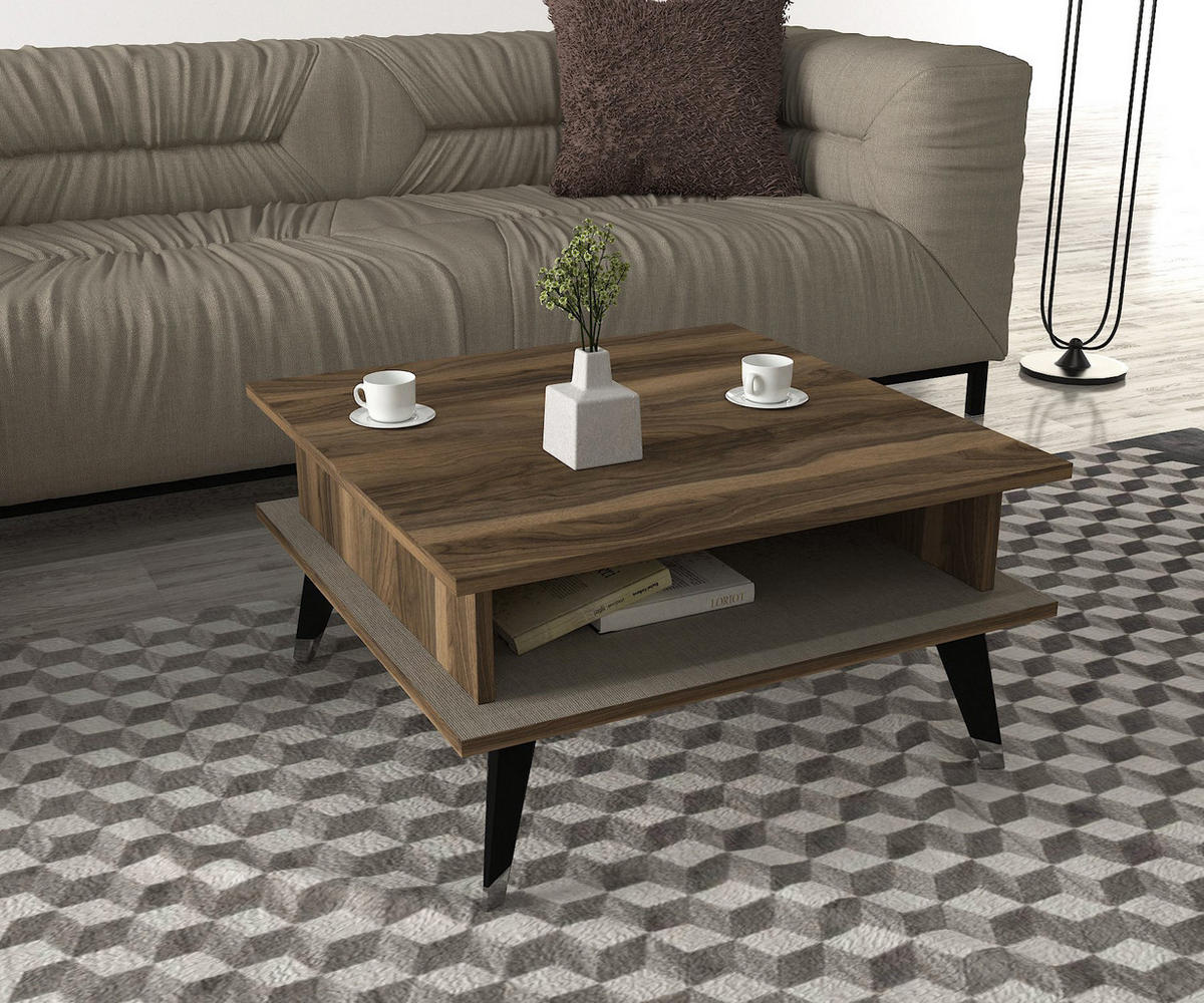 COUCHTISCH Logan Walnuss Grau - Walnussfarben/Schwarz, Holzwerkstoff/Kunststoff (72/72/38cm) - moebel17