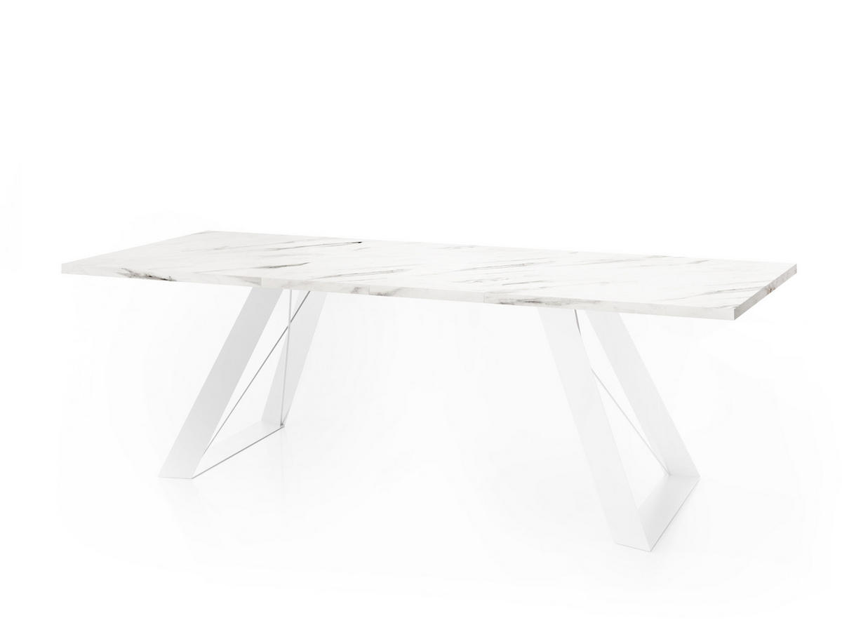 ESSTISCH Colter Weiß rechteckig ausziehbar, Marmor Weiß 160-260/90/76 cm - Ecru/Weiß, Holzwerkstoff/Metall (160/90/76cm) - WFL GROUP