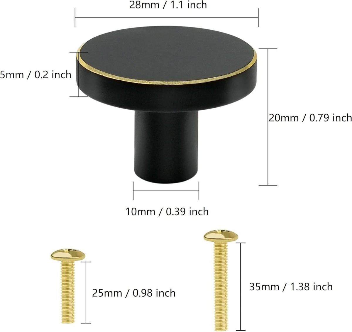 SCHRANKKNOPF Messing Schwarz 8er-Set - Schwarz, Metall (2.8/2/2.8cm)