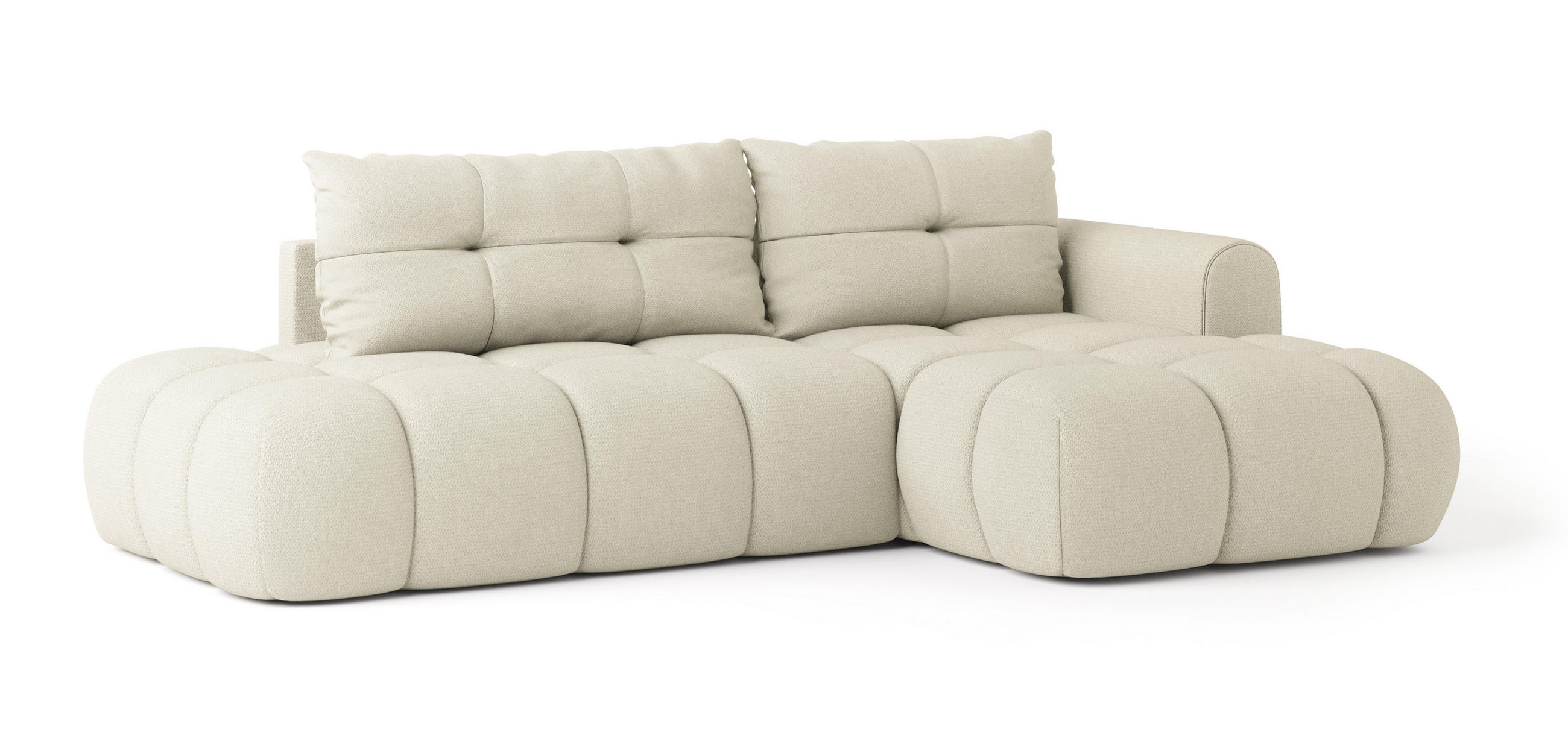 ECKSOFA FLUMA R-S Creme Geflochtener Stoff mit Schlaffunktion - Creme, Holz (279/158cm) - MASSENO