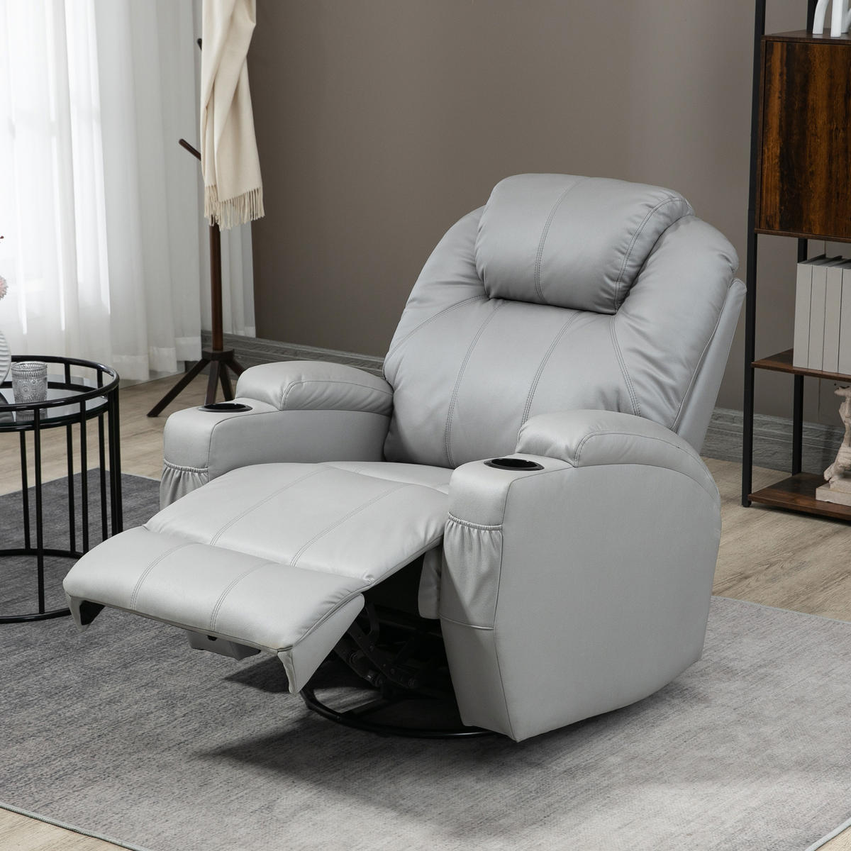 MASSAGESESSEL Relaxsessel mit Massagefunktion, Ruhesessel mit Fernbedienung - Schwarz/Grau, Leder/Metall (99/106/89cm) - HOMCOM