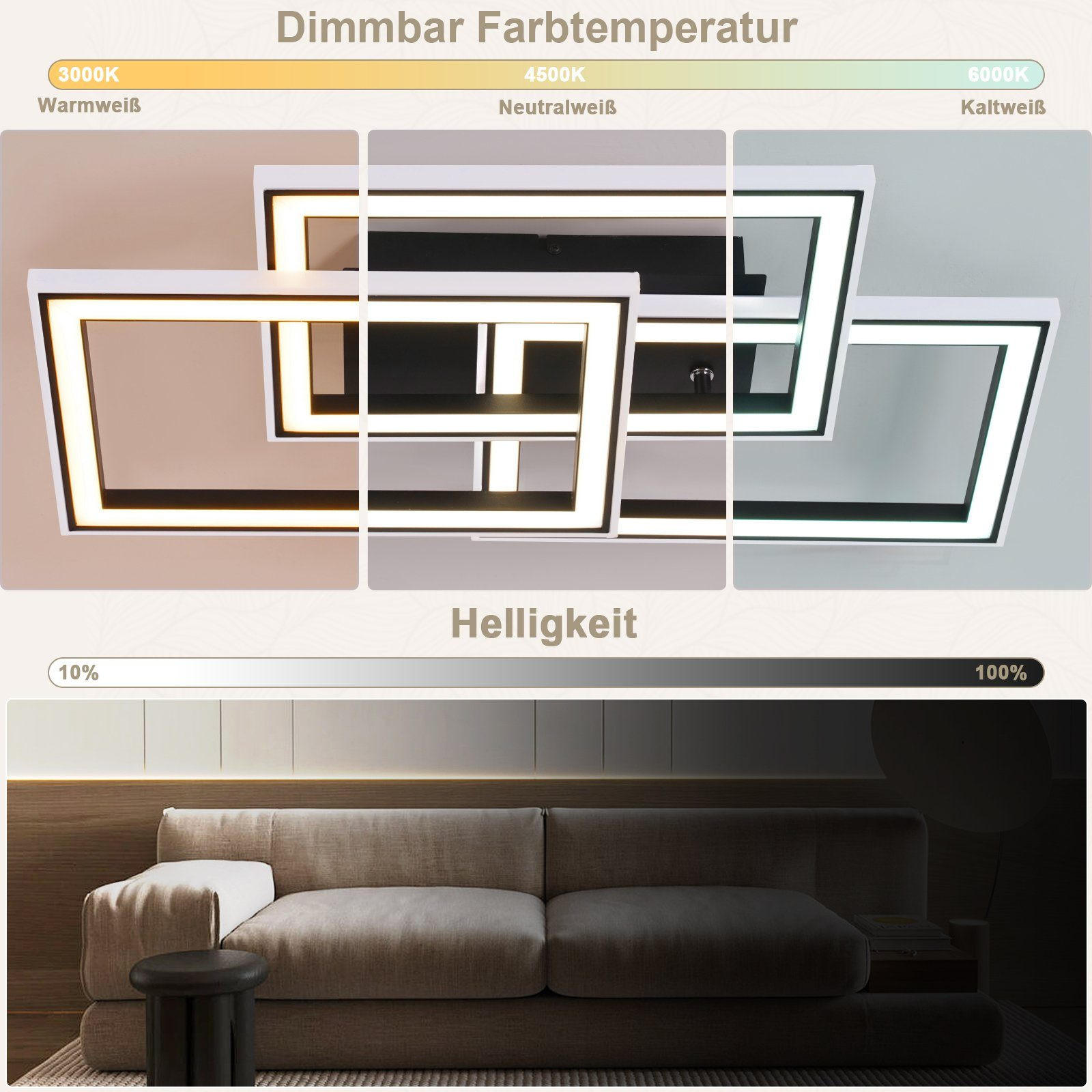LED-DECKENLEUCHTE Eichgrimm 33.5/9.0/54.0 cm - Schwarz, Metall (54/33.5/9cm) - ZMH