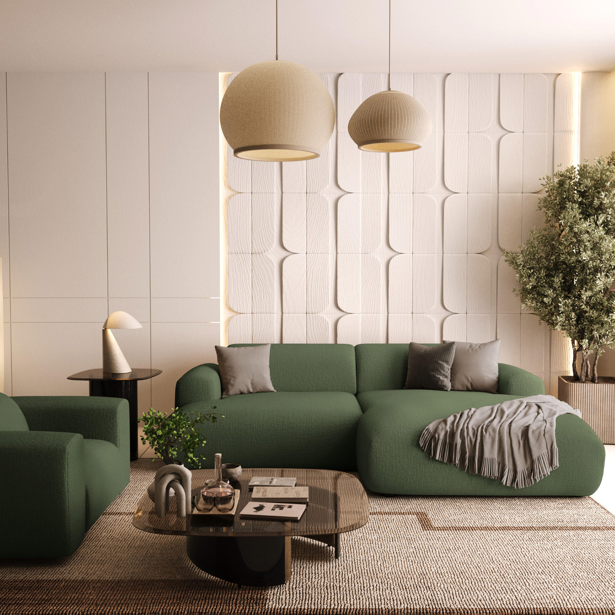 ECKSOFA RECHTS Rastergewebe Olivgrün 266cm - Olivgrün, Textil (266/165cm) - Sia Home