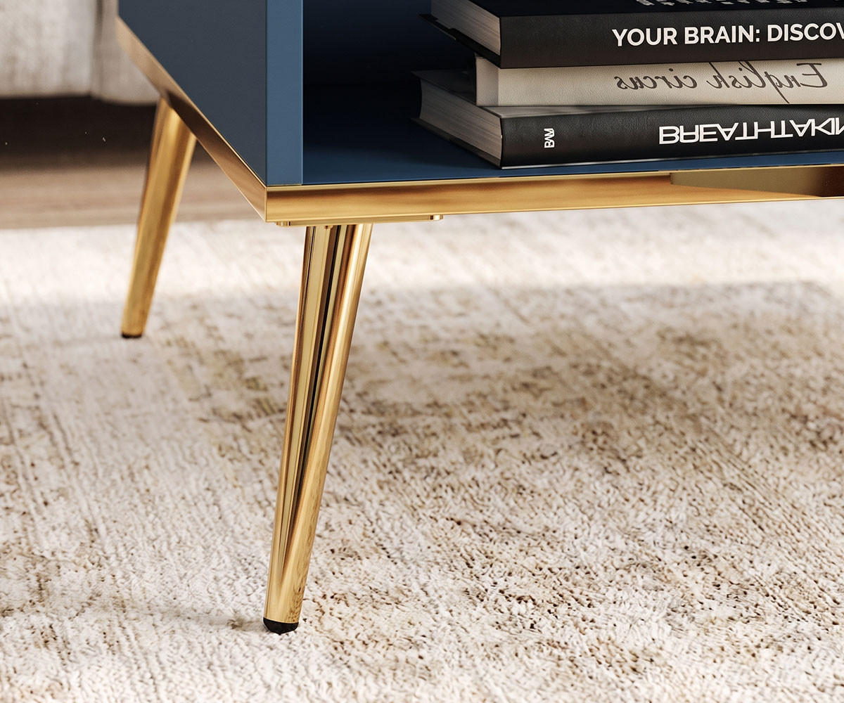 COUCHTISCH Marine dunkelblau / gold 90 / 60 / 42cm - Blau, Holz/Holzwerkstoff (42/90/60cm) - Feldmann-Wohnen