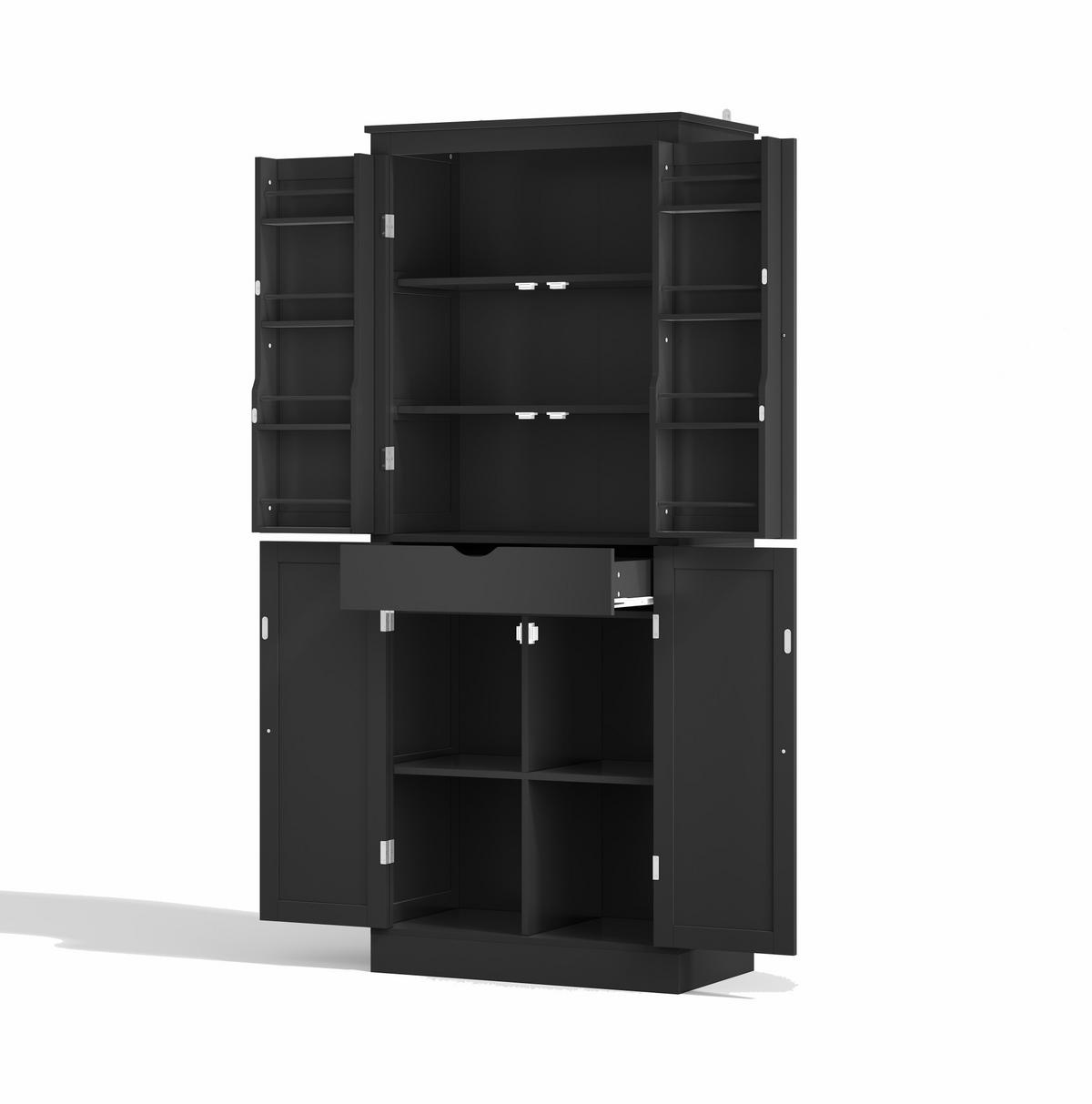 ANRICHTE Küchenschrank 75/40/182 cm aus MDF mit vielseitigem Stauraum Schwarz - Schwarz, Holzwerkstoff (75/180/40cm) - Modenvie